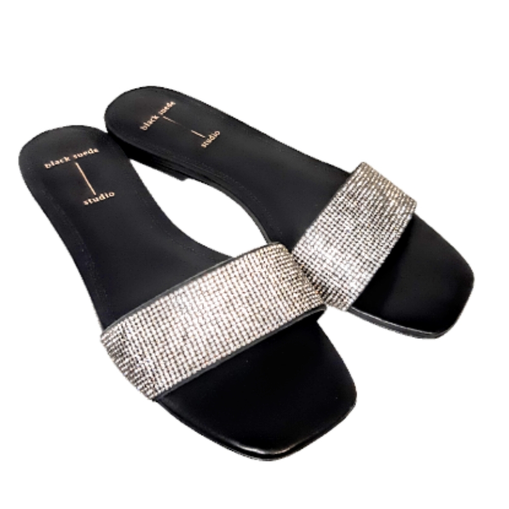 Black Suede Studio Alexandra flats slide Sandal sparkle glitter Black Nordstrom